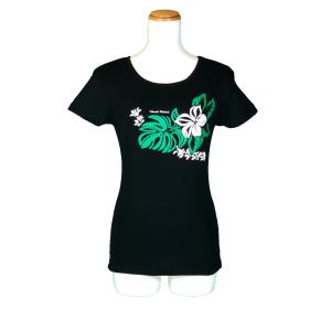フラ 半袖Tシャツ フラダンス 黒 プルメリア 復刻版 激安 枚数限定＜M