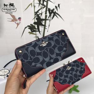 COACH コーチ デニムレザー アコーディオン ジップアラウンド長財布 ミッドナイトブルー F53769