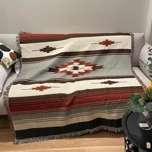アウトドア キャンプ ラグマット ブランケット オルテガダイヤ民族グレー 130×160cm