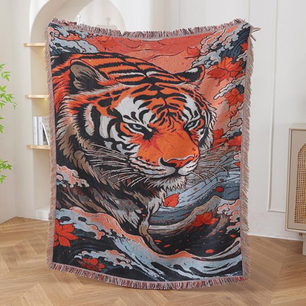 アウトドア キャンプ ラグマット ブランケット オルテガ柄 民族ブラウン 160X130cm