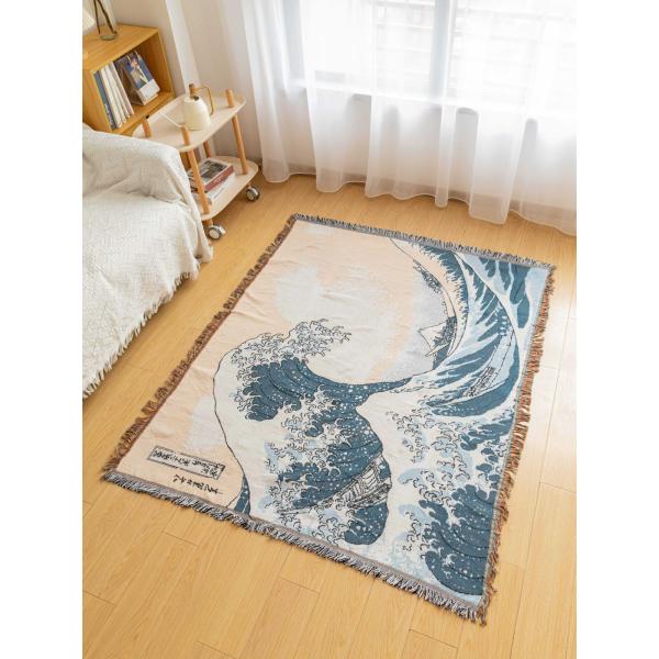 アウトドア キャンプ ラグマット ブランケット オルテガ柄 民族ブラウン 160*220cm