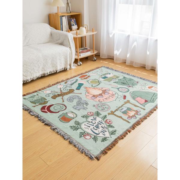 アウトドア キャンプ ラグマット ブランケット オルテガ柄 民族ブラウン 160*220cm