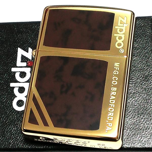 ZIPPO マーブル クラシックデザイン ゴールド＆ブラウン ジッポ ライター ダイアゴナルライン ...