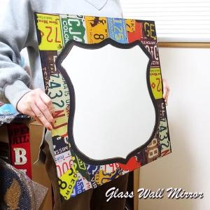 アメリカン レトロ ミラー 壁掛け ルート66 木製 アンティーク