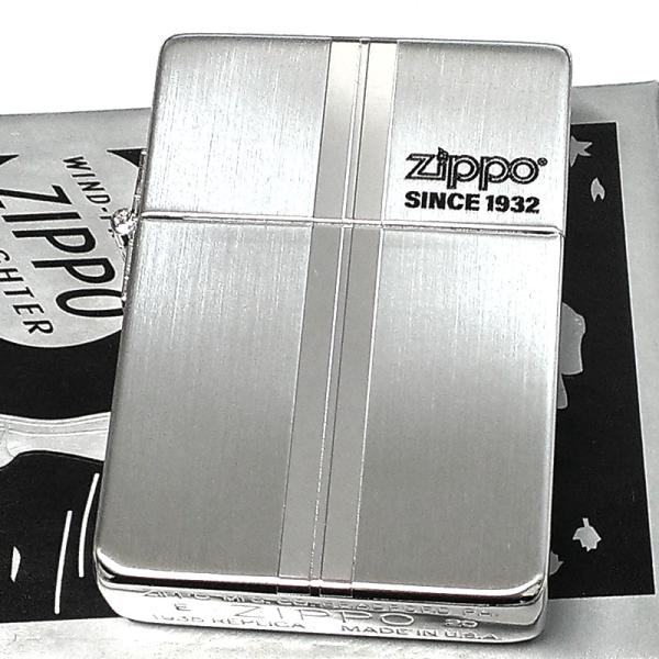 ZIPPO 1935 復刻レプリカ ダブルライン シルバー ジッポライター ロゴデザイン 銀 両面加...