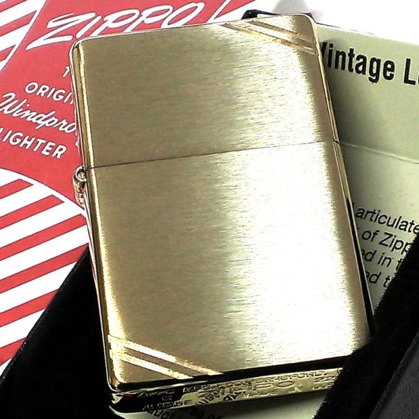 ZIPPO ライター 1937レプリカ フラットトップ ゴールド ダイアゴナルライン ブラスサテーナ...