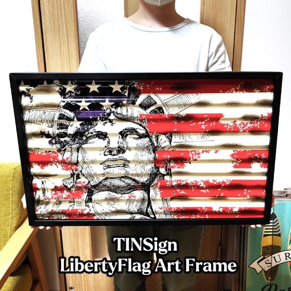 ブリキ看板 TinSign LibertyFlag Art Frame 自由の女神 大型 ティンサイ...