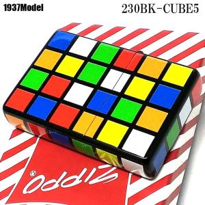 ZIPPO ライター 可愛い 1937レプリカ キューブ柄 ジッポ 5面加工 フラットトップ マットブラック カラフル ポップ 黒 かっこいい