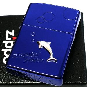 ZIPPO ライター ドルフィンメタル ジッポ イオンブルー バブルリング イルカ 泡 海豚 青 プレゼント レディース ギフト