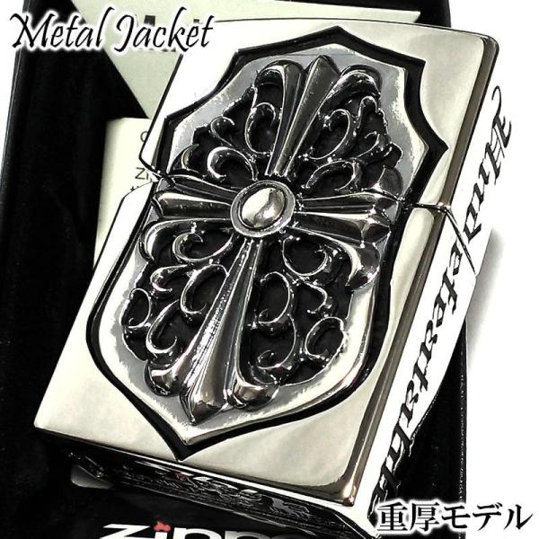 ZIPPO メタルジャケット 超重厚 ジッポ ライター クロス シルバー 彫刻 5面デザイン 十字架...