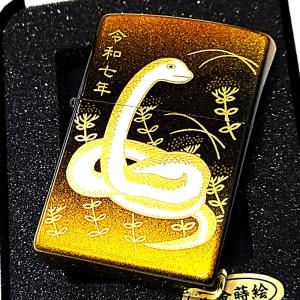 ZIPPO ジッポ ライター 干支 巳 珍しい 和柄 金タンク 本金蒔絵 蛇 2025年 令和7年 ブラック 縁起物 美しい 御守り 日本 かっこいい