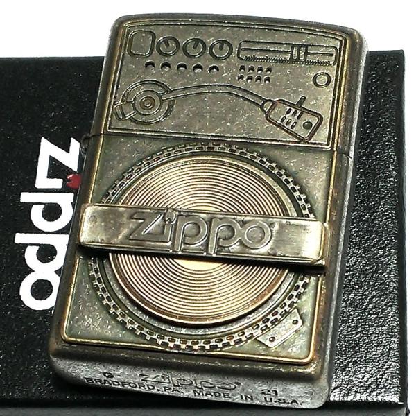 ジッポ ユーズドフィニッシュ レコード ZIPPO ライター 可動式 メタルプレート貼り 古美加工 ...