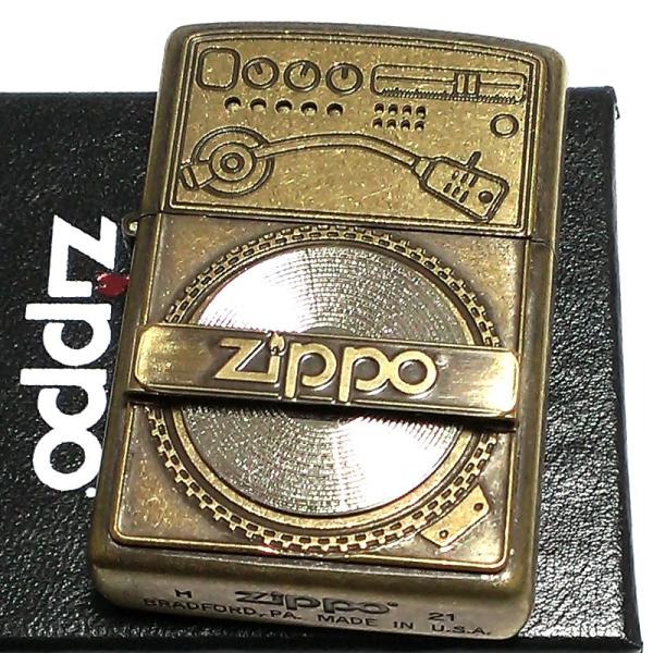 ZIPPO ライター ユーズドフィニッシュ レコード ジッポ 可動式 メタルプレート貼り 可愛い 彫...