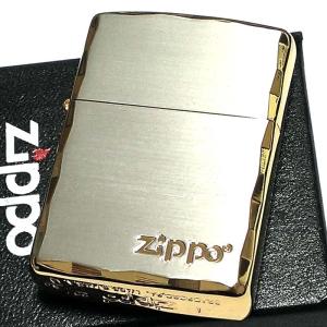 ZIPPO ライター アーマー ジッポロゴ シンプル シルバーサテン＆ゴールド かっこいい 両面コーナー彫刻 金銀 重厚 メンズ ギフト｜Zippoタバコケース喫煙具のハヤミ