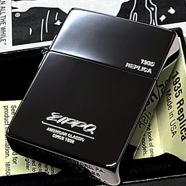 ZIPPO オールドロゴ 1935復刻 レプリカ ジッポ ライター ブラックニッケル シンプル 彫刻