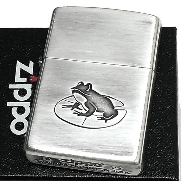 ZIPPO カエル ジッポ ライター かわいい 蛙 お守り 縁起物 メンズ 銀 エッチング彫刻 シル...