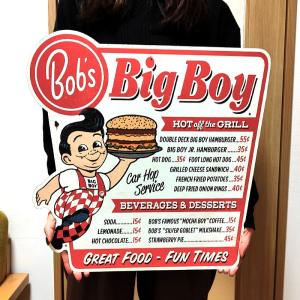 ブリキ看板 大きい ビックボーイ メニュー プレート ダイカットメタルサイン Bob’s Big Boy ロゴ アメリカン ハンバーガー 壁飾り