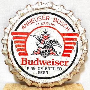 ブリキ看板 バドワイザー ボトルキャップ アンティーク Budweiser Weathered ロゴ 壁飾り かわいい 正規品 アメリカン｜hayamipro