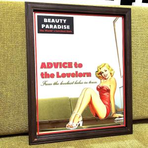 ミラー おしゃれ アメリカン 雑貨 木製 鏡 レトロ パブミラー