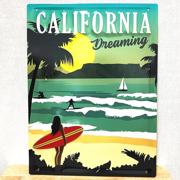 ブリキ看板 レトロ CALI. DREAMING エンボスリゾートサイン アメリカン カリフォルニア...