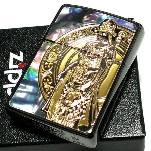 ZIPPO ライター ゴッデス オブ マーシー 観音様 ジッポ 天然貝 ニッケルブラック シェルインレイ 両面加工 かっこいい メンズ｜hayamipro