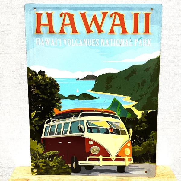 ブリキ看板 ハワイ レトロ HAWAII SURF WAGON エンボスリゾートサイン アメリカン ...