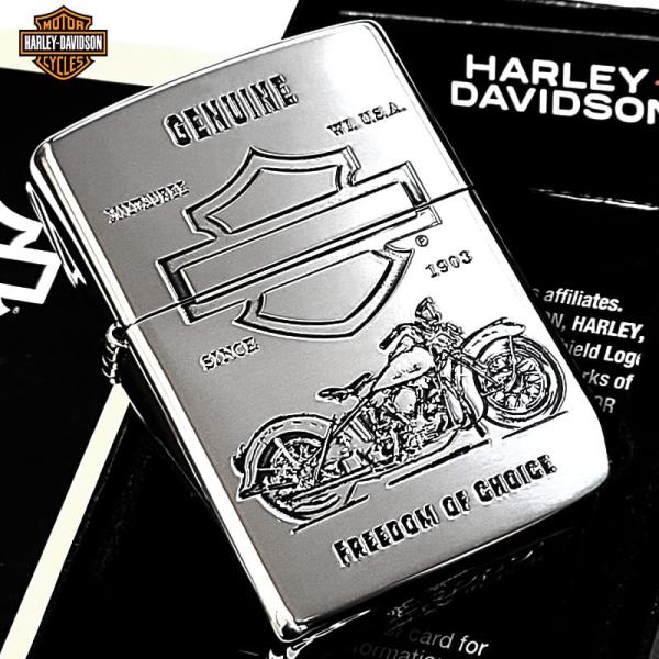 ZIPPO ハーレー ダビッドソン バイクデザイン シルバー エンブレム GENUINE 彫刻 かっ...