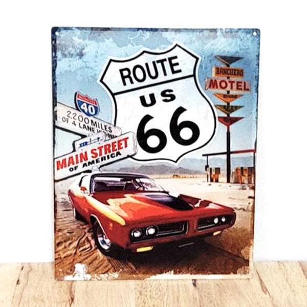 ブリキ看板 ROUTE66 アンティーク 66 MAIN STREET ルート66 車 ビンテージ ...