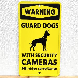 メッセージプレート WARNING 看板 番犬 監視カメラ メッセージサイン お店 アルミニウム セキュリティ アメリカン 雑貨 かわいい 犬