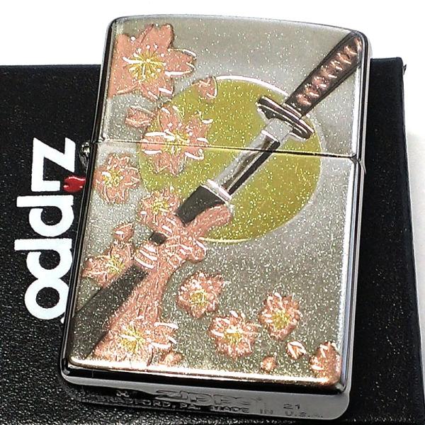 ZIPPO ライター 和柄 刀 桜 月 ジッポ シルバー 日本 和風 銀 デンチュウバン メンズ プ...