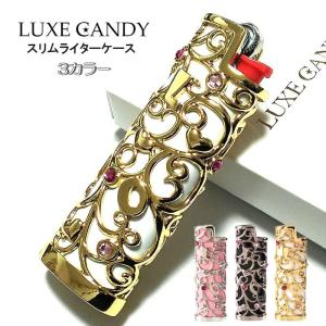 スリムライターケース 可愛い ラックスキャンディ LUXE CANDY ゴールド ホワイト ブラック ピンク 3カラー かわいい デコライター BICライター用 LOVEメタル｜Zippoタバコケース喫煙具のハヤミ