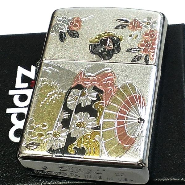 ZIPPO ライター 和柄 舞妓 シルバー ジッポ 日本 和風 彫刻 銀 デンチュウバン メンズ プ...