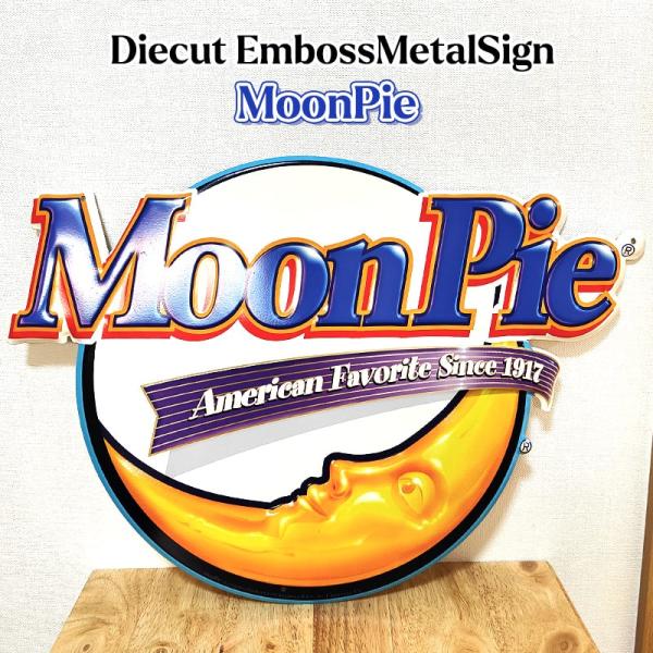 ブリキ看板 おしゃれ Moonpie ムーンパイ ダイカットエンボスメタルサイン ガレージ アンティ...