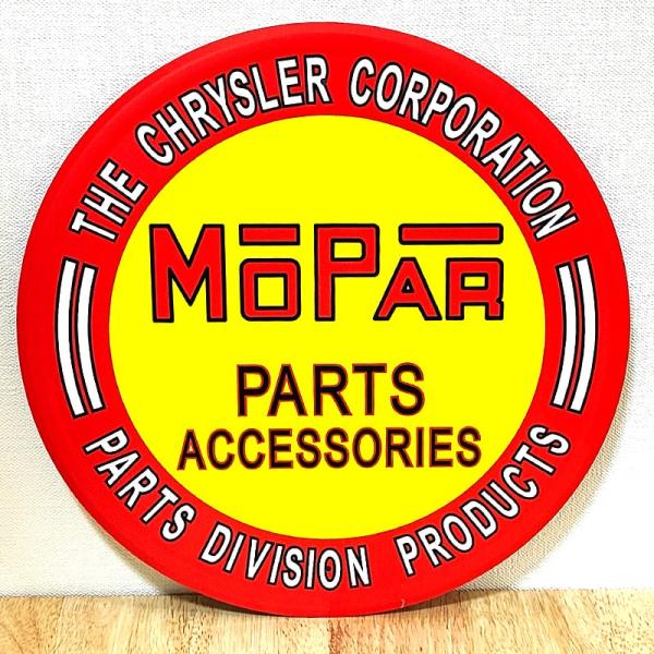 ブリキ看板 ラウンドメタルサイン MOPAR PARTS モパー ロゴ ガレージ 壁飾り 正規ライセ...