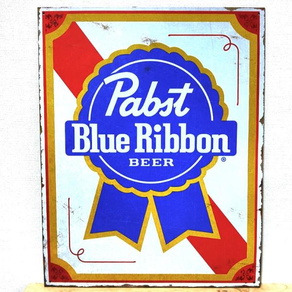 ブリキ看板 パブストブルーリボン メタルサイン Pabst Blue Ribbon ビール ロゴ 壁...
