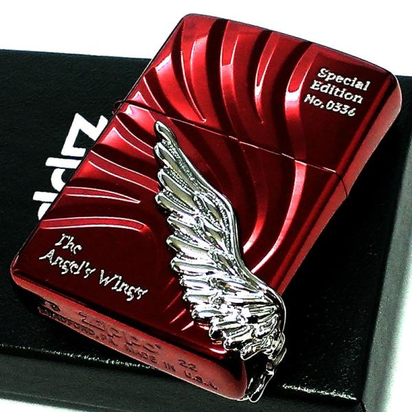 ZIPPO ライター 限定 エンジェルウィング ジッポ かっこいい 天使の羽 ワインレッド 大型メタ...