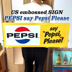 ブリキ看板 エンボスメタルサイン PEPSI say Pepsi Please おしゃれ アメリカン ペプシ コーラ ロゴ プレート イエロー 壁飾り かわいい｜hayamipro