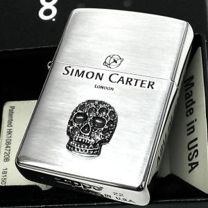 ZIPPO サイモンカーター ジッポ ライター スカルメタル スワロフスキー ドクロ シルバー 銀イブシ かっこいい ギフト メンズ ブランド｜Zippoタバコケース喫煙具のハヤミ