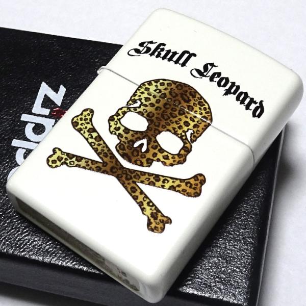 ZIPPO 可愛い スカルレパード ジッポ ライター ヒョウ柄 ホワイト 骸骨 白 レオパード ガイ...