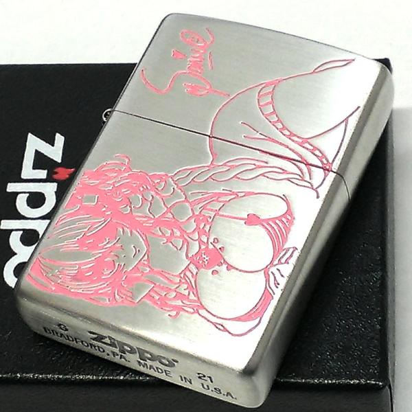 ZIPPO すーぱーそに子 シルバー 可愛い ピンク 両面加工 彫刻 銀 色差し キャラクター アニ...