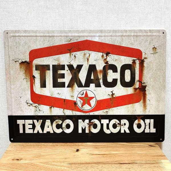 ブリキ看板 TEXACO MOTOR OIL エンボスメタルサイン アンティーク ガレージ かっこい...