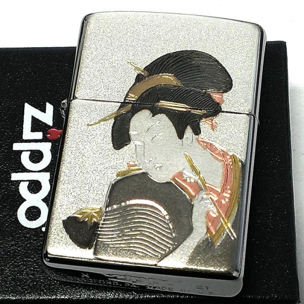 ZIPPO ライター 和柄 浮世絵 ジッポ シルバー 日本 和風 銀 デンチュウバン メンズ プレゼ...