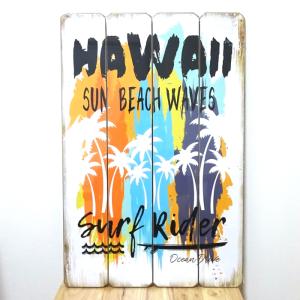 木製看板 Hawaii Surf Rider ハワイ ウッドボード サーファー サーフィン ガレージ リビング 壁掛け 可愛い かわいい おしゃれ カフェ 店舗