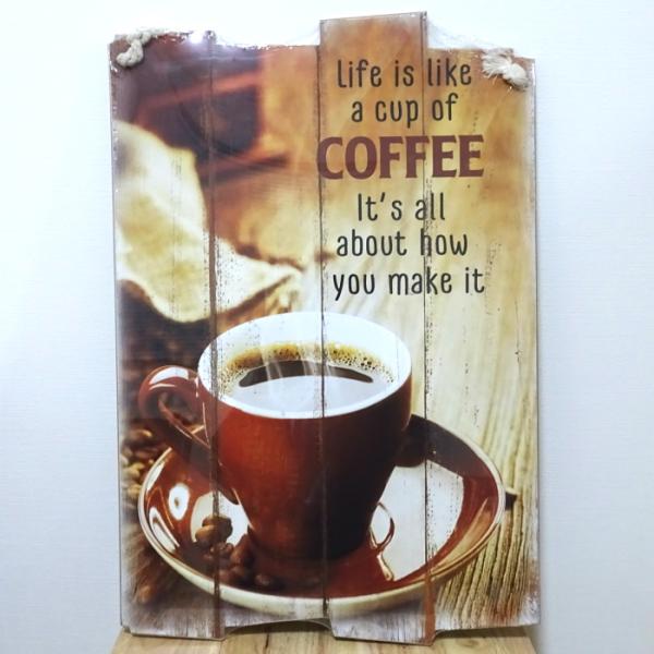 木製看板 A Cup of COFFEE コーヒー ウッドボード サーフィン ガレージ リビング 壁...