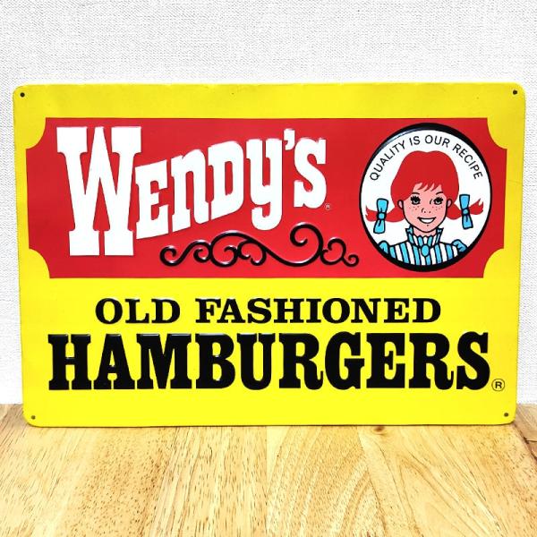 ブリキ看板 プレート おしゃれ Wendys OLD YELLOW エンボスメタルサイン かわいい ...