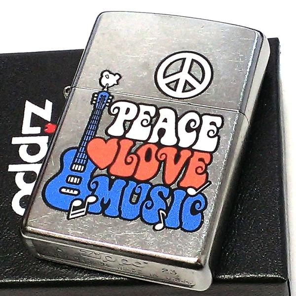 ZIPPO ライター PEACE LOVE MUSIC シルバー ピースマーク ギター ジッポ スト...