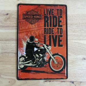 ブリキ看板アメリカン バイク RIDE TO LIVE ビンテージ プレート 壁飾り ビンテージ 雑貨 インテリア 可愛い かわいい サーファー カフェ 店舗｜Zippoタバコケース喫煙具のハヤミ