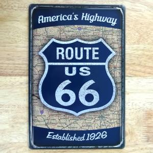 アメリカン ブリキ看板 ROUTE US 66 BL ルート66 ガレージ プレート 壁飾り ビンテージ 雑貨 インテリア 可愛い かわいい