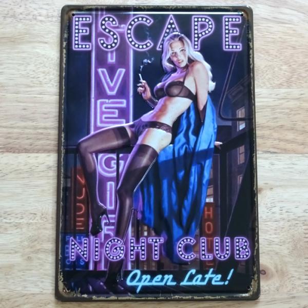 アメリカン ブリキ看板 セクシー ラスベガス ESCAPE プレート 壁飾り ビンテージ 雑貨 イン...