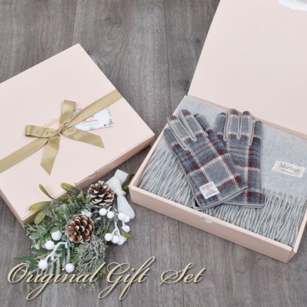 ギフトセット  カシミヤ 100％ 無地 ストール  ハリスツイード 手袋 クリスマス ギフト セッ...